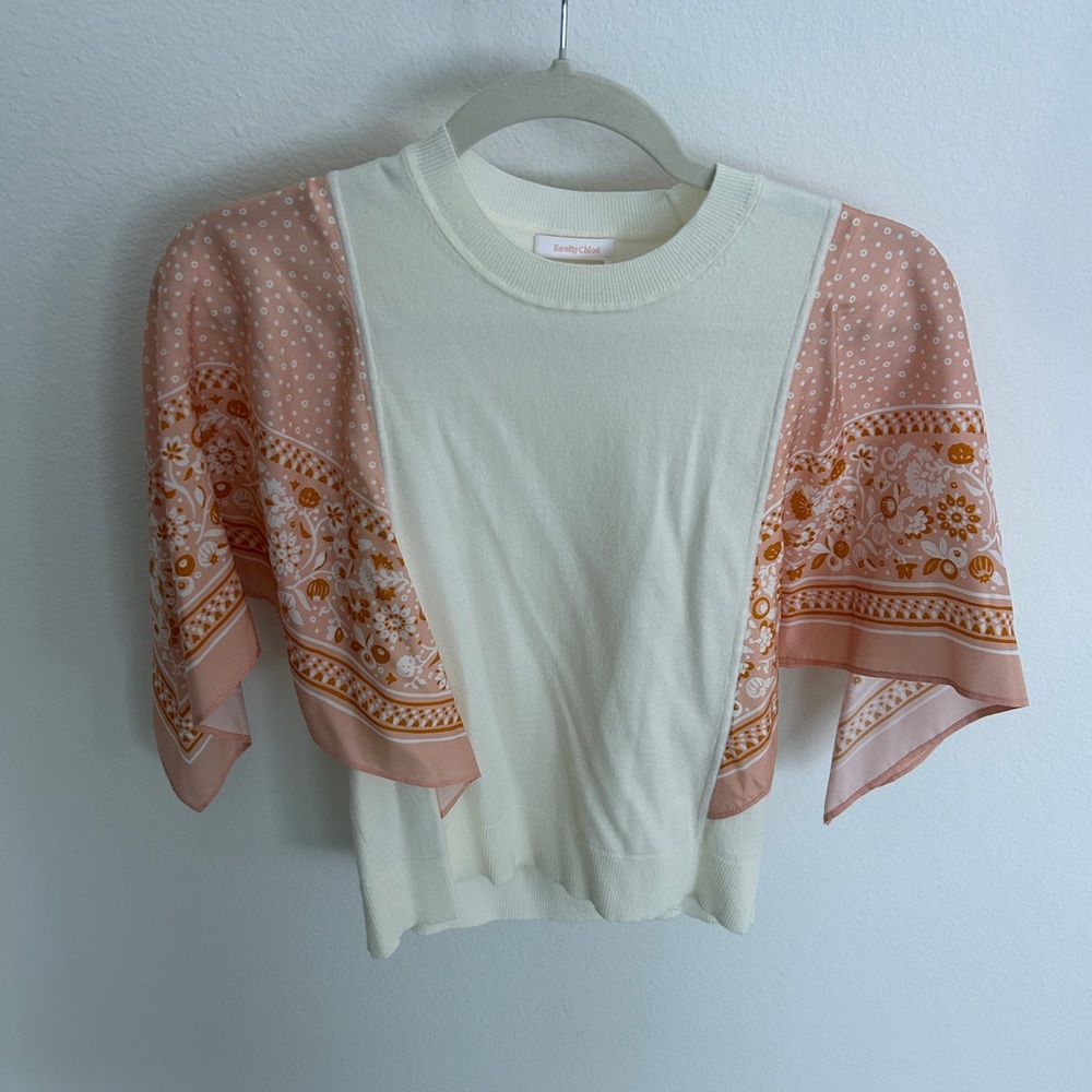 See by Chloe Portobello Mixed Media Print Sleeve Shirt size XS